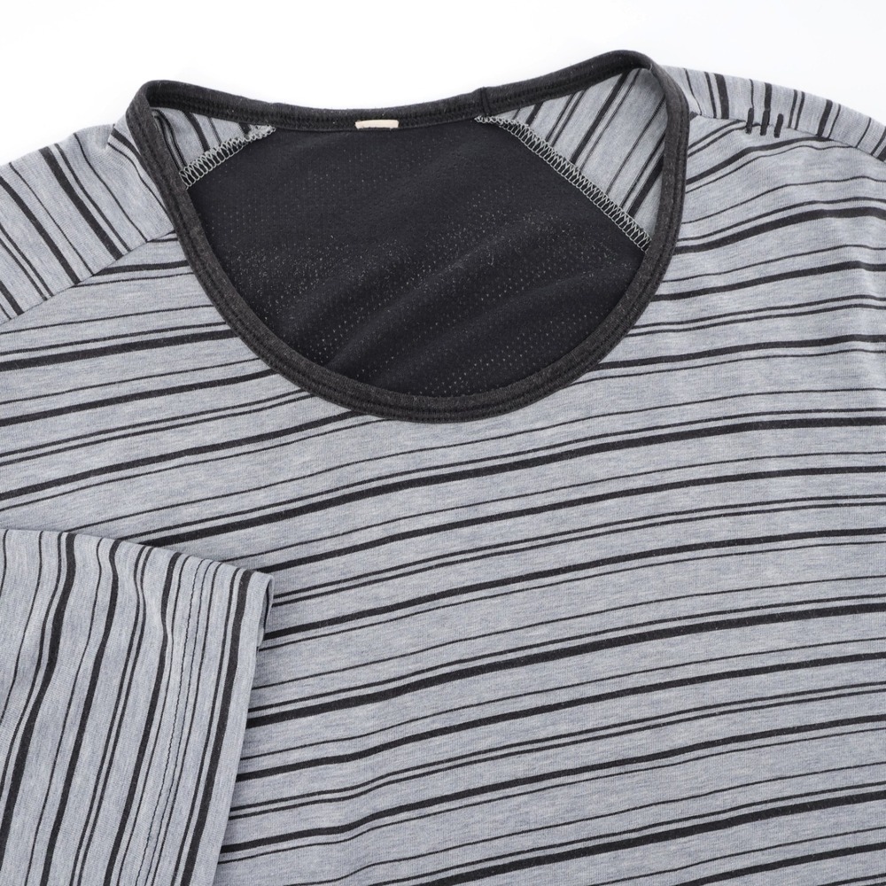 Lululemon Striped Mesh Back Performance Shirt Gray Short Sleeve Mens XL